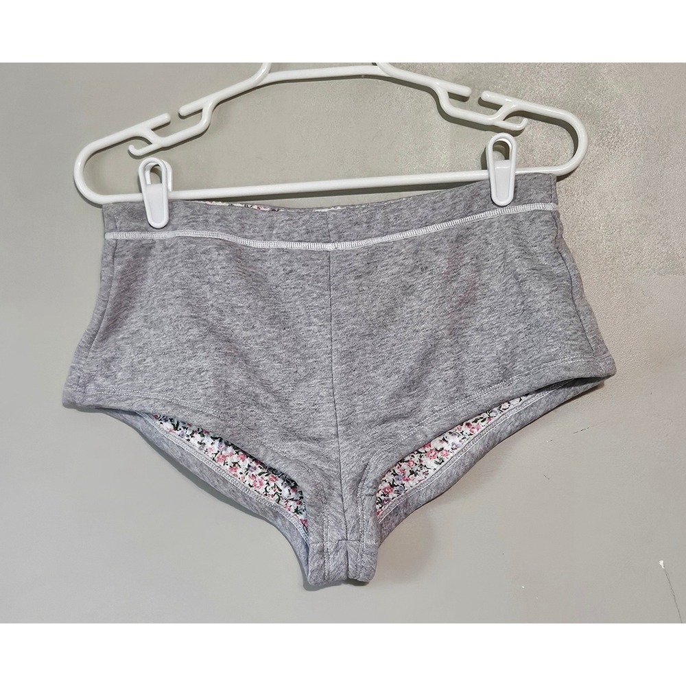 Frankies Bikinis Heather Gray Floral Lined High Waisted Lounge Shorts Small
